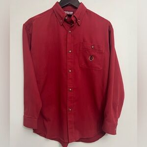 Vintage Bugle Boy Youth Button Down Shirt Boys XL Red Crest 90s Preppy Maroon